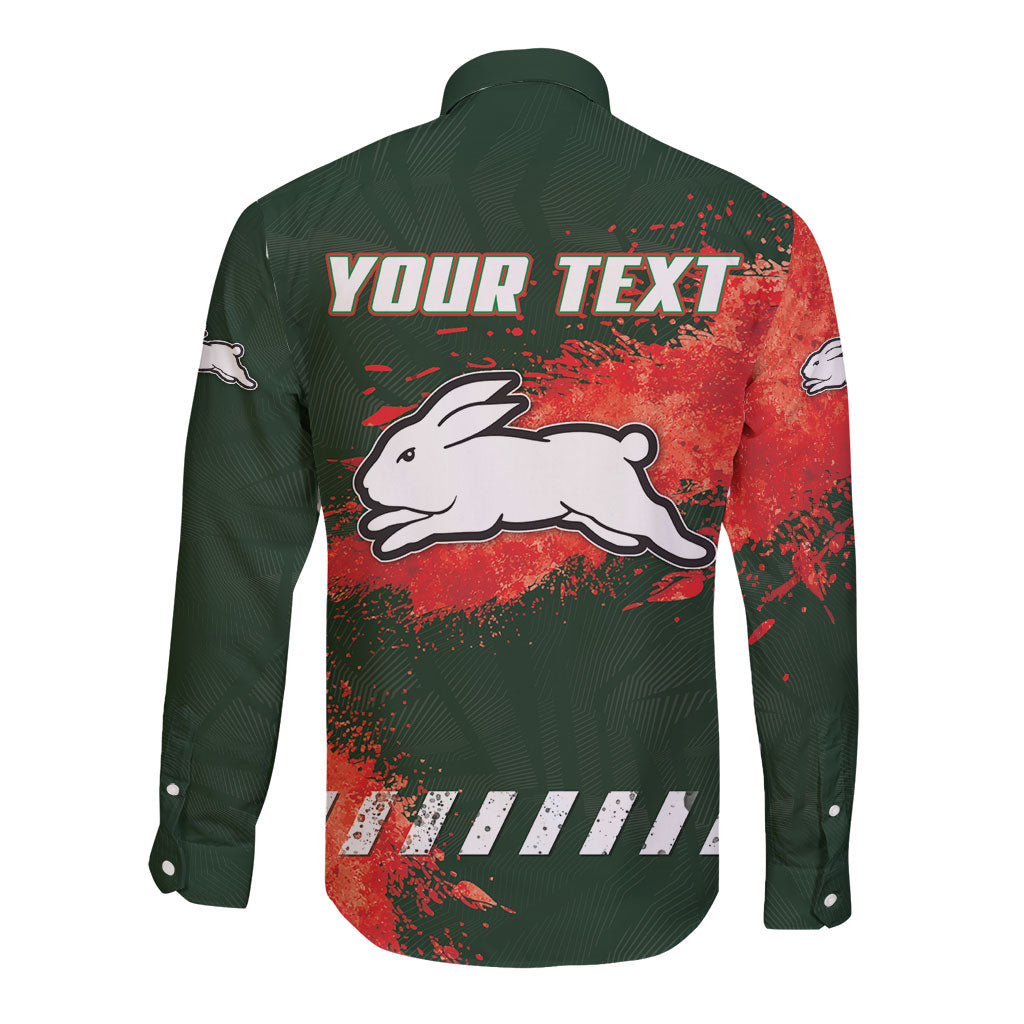 Personalised South Sydney Rabbitohs Rugby Long Sleeve Button Shirt Rabbits Mascot - Sporty Splash Art Style