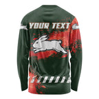 Personalised South Sydney Rabbitohs Rugby Long Sleeve Shirt Rabbits Mascot - Sporty Splash Art Style