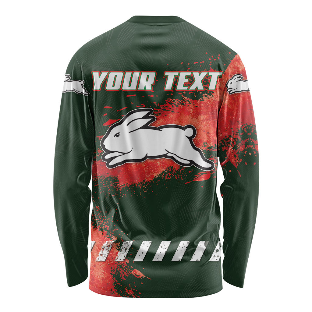 Personalised South Sydney Rabbitohs Rugby Long Sleeve Shirt Rabbits Mascot - Sporty Splash Art Style