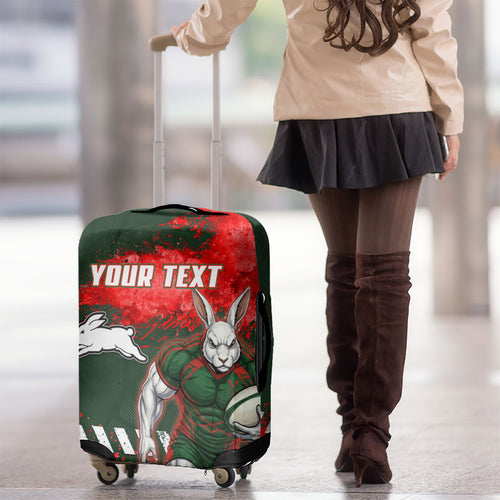Personalised South Sydney Rabbitohs Rugby Luggage Cover Rabbits Mascot - Sporty Splash Art Style