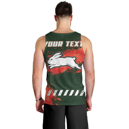 Personalised South Sydney Rabbitohs Rugby Men Tank Top Rabbits Mascot - Sporty Splash Art Style