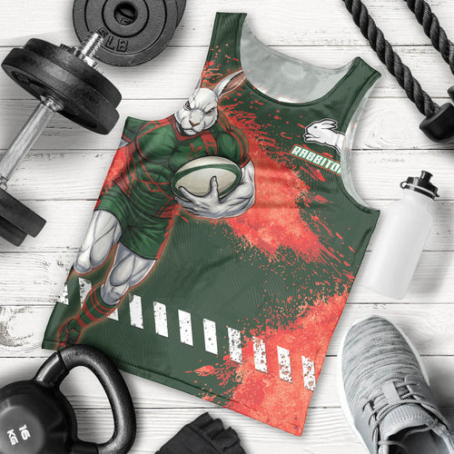 Personalised South Sydney Rabbitohs Rugby Men Tank Top Rabbits Mascot - Sporty Splash Art Style