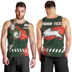 Personalised South Sydney Rabbitohs Rugby Men Tank Top Rabbits Mascot - Sporty Splash Art Style