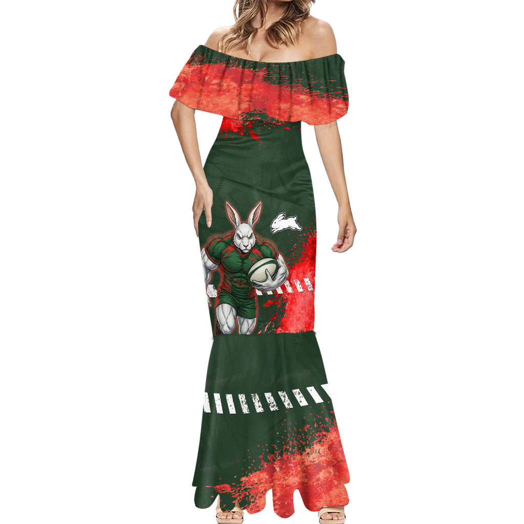 Personalised South Sydney Rabbitohs Rugby Mermaid Dress Rabbits Mascot - Sporty Splash Art Style