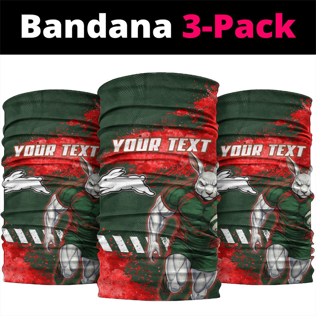 Personalised South Sydney Rabbitohs Rugby Neck Gaiter Rabbits Mascot - Sporty Splash Art Style