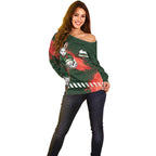 Personalised South Sydney Rabbitohs Rugby Off Shoulder Sweater Rabbits Mascot - Sporty Splash Art Style