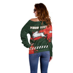 Personalised South Sydney Rabbitohs Rugby Off Shoulder Sweater Rabbits Mascot - Sporty Splash Art Style