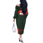 Personalised South Sydney Rabbitohs Rugby Off The Shoulder Long Sleeve Dress Rabbits Mascot - Sporty Splash Art Style