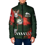 Personalised South Sydney Rabbitohs Rugby Padded Jacket Rabbits Mascot - Sporty Splash Art Style