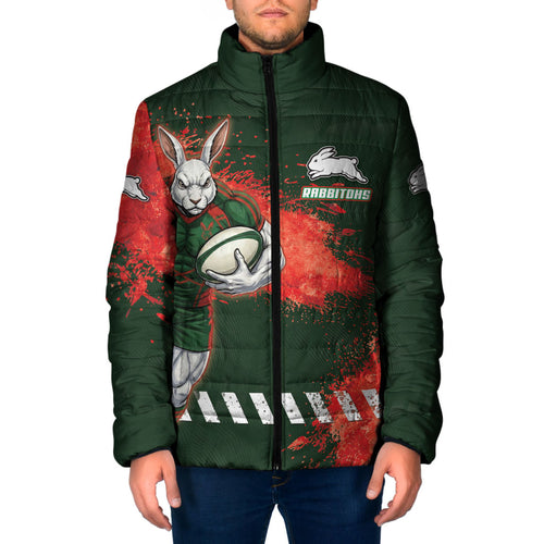 Personalised South Sydney Rabbitohs Rugby Padded Jacket Rabbits Mascot - Sporty Splash Art Style