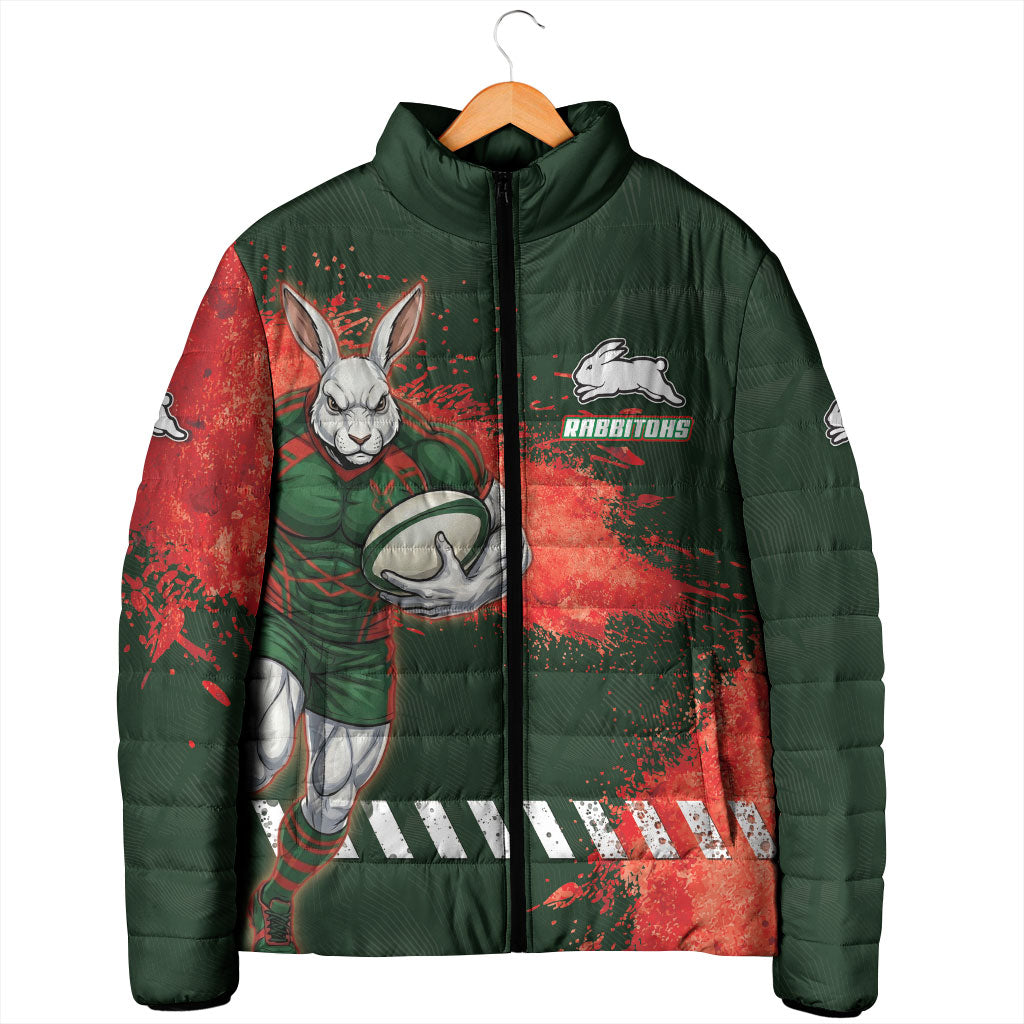 Personalised South Sydney Rabbitohs Rugby Padded Jacket Rabbits Mascot - Sporty Splash Art Style
