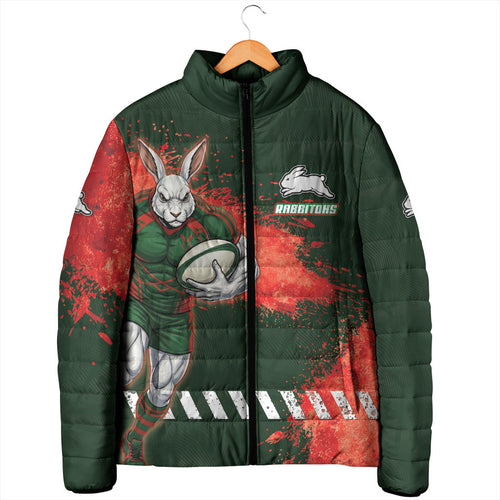 Personalised South Sydney Rabbitohs Rugby Padded Jacket Rabbits Mascot - Sporty Splash Art Style