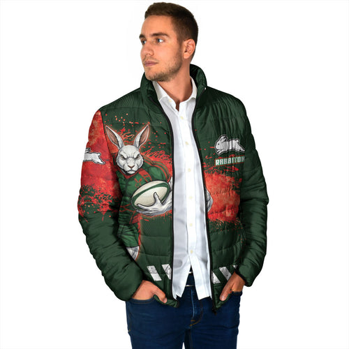 Personalised South Sydney Rabbitohs Rugby Padded Jacket Rabbits Mascot - Sporty Splash Art Style