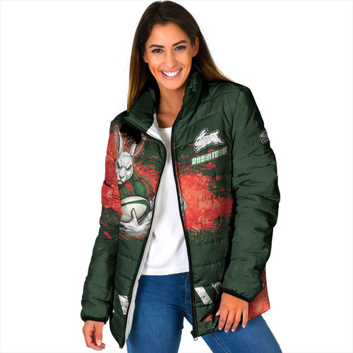 Personalised South Sydney Rabbitohs Rugby Padded Jacket Rabbits Mascot - Sporty Splash Art Style
