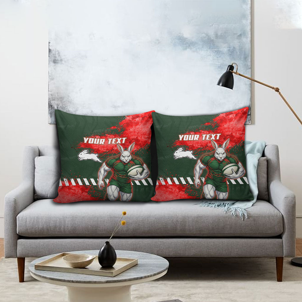Personalised South Sydney Rabbitohs Rugby Pillow Cover Rabbits Mascot - Sporty Splash Art Style