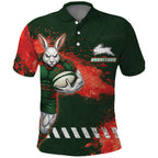 Personalised South Sydney Rabbitohs Rugby Polo Shirt Rabbits Mascot - Sporty Splash Art Style