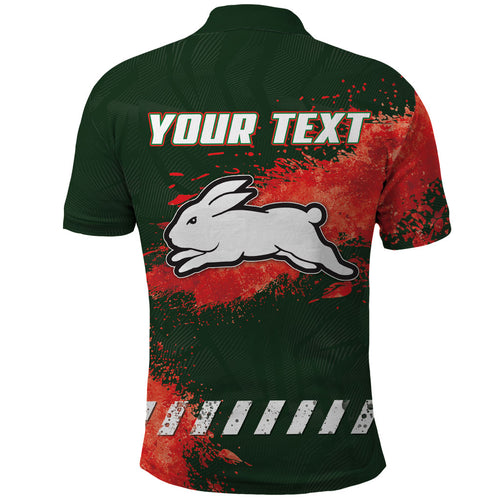 Personalised South Sydney Rabbitohs Rugby Polo Shirt Rabbits Mascot - Sporty Splash Art Style