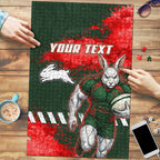 Personalised South Sydney Rabbitohs Rugby Puzzle Rabbits Mascot - Sporty Splash Art Style