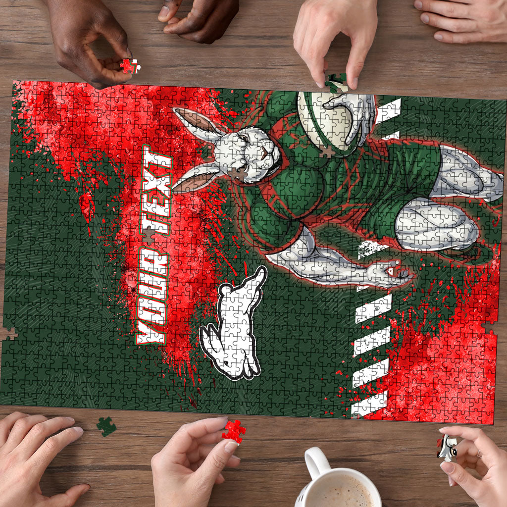 Personalised South Sydney Rabbitohs Rugby Puzzle Rabbits Mascot - Sporty Splash Art Style