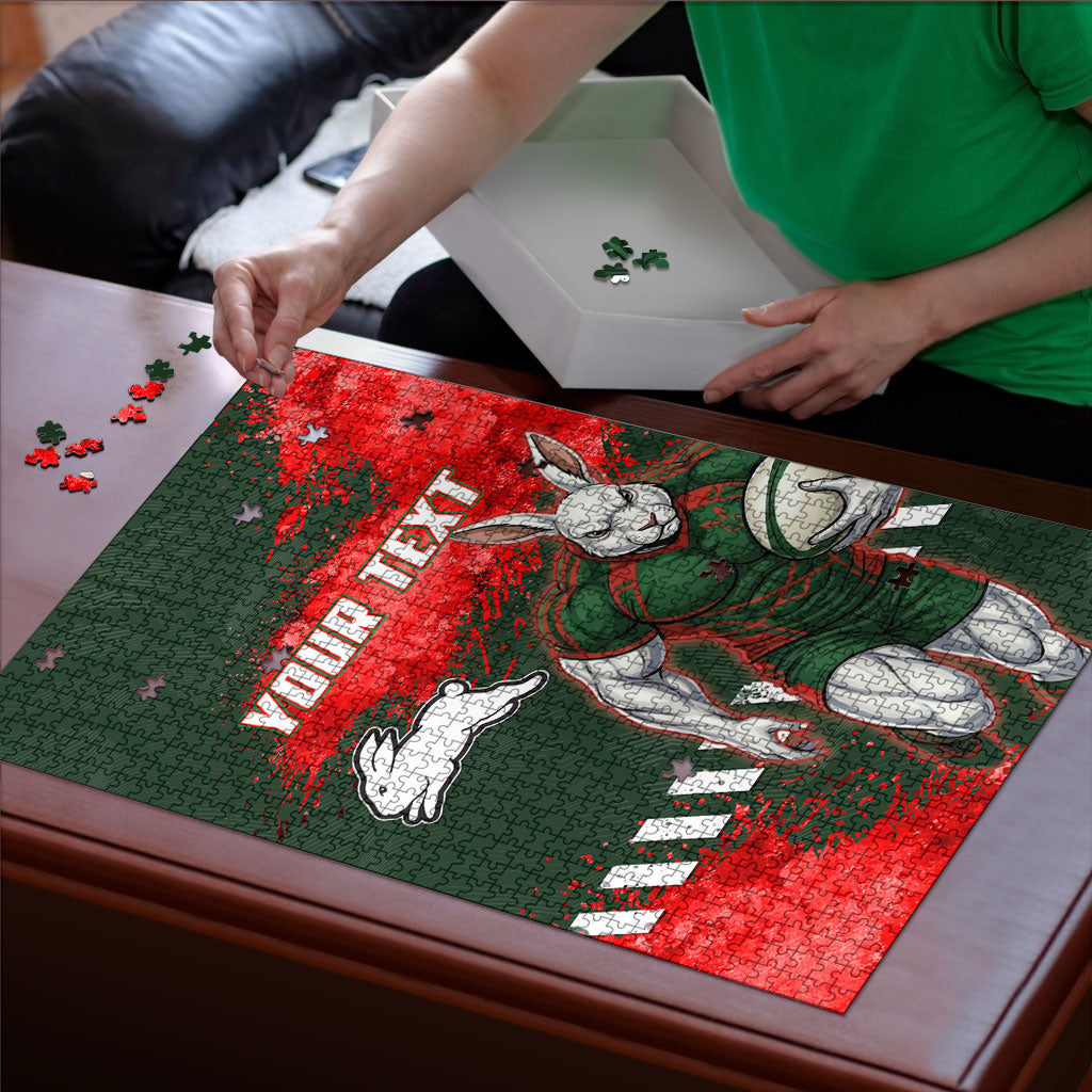 Personalised South Sydney Rabbitohs Rugby Puzzle Rabbits Mascot - Sporty Splash Art Style