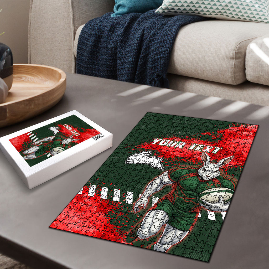 Personalised South Sydney Rabbitohs Rugby Puzzle Rabbits Mascot - Sporty Splash Art Style
