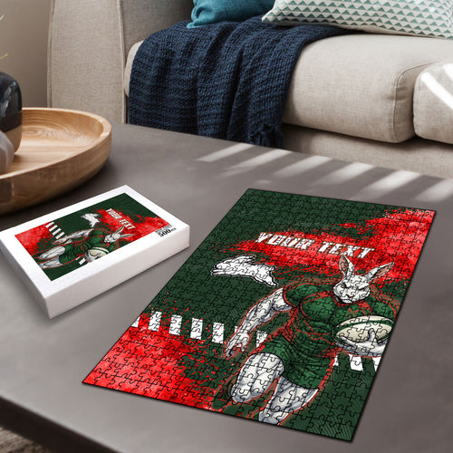 Personalised South Sydney Rabbitohs Rugby Puzzle Rabbits Mascot - Sporty Splash Art Style