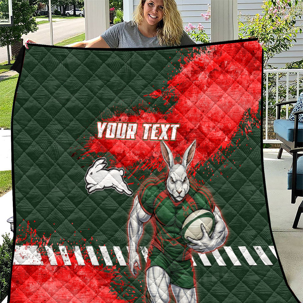 Personalised South Sydney Rabbitohs Rugby Quilt Rabbits Mascot - Sporty Splash Art Style