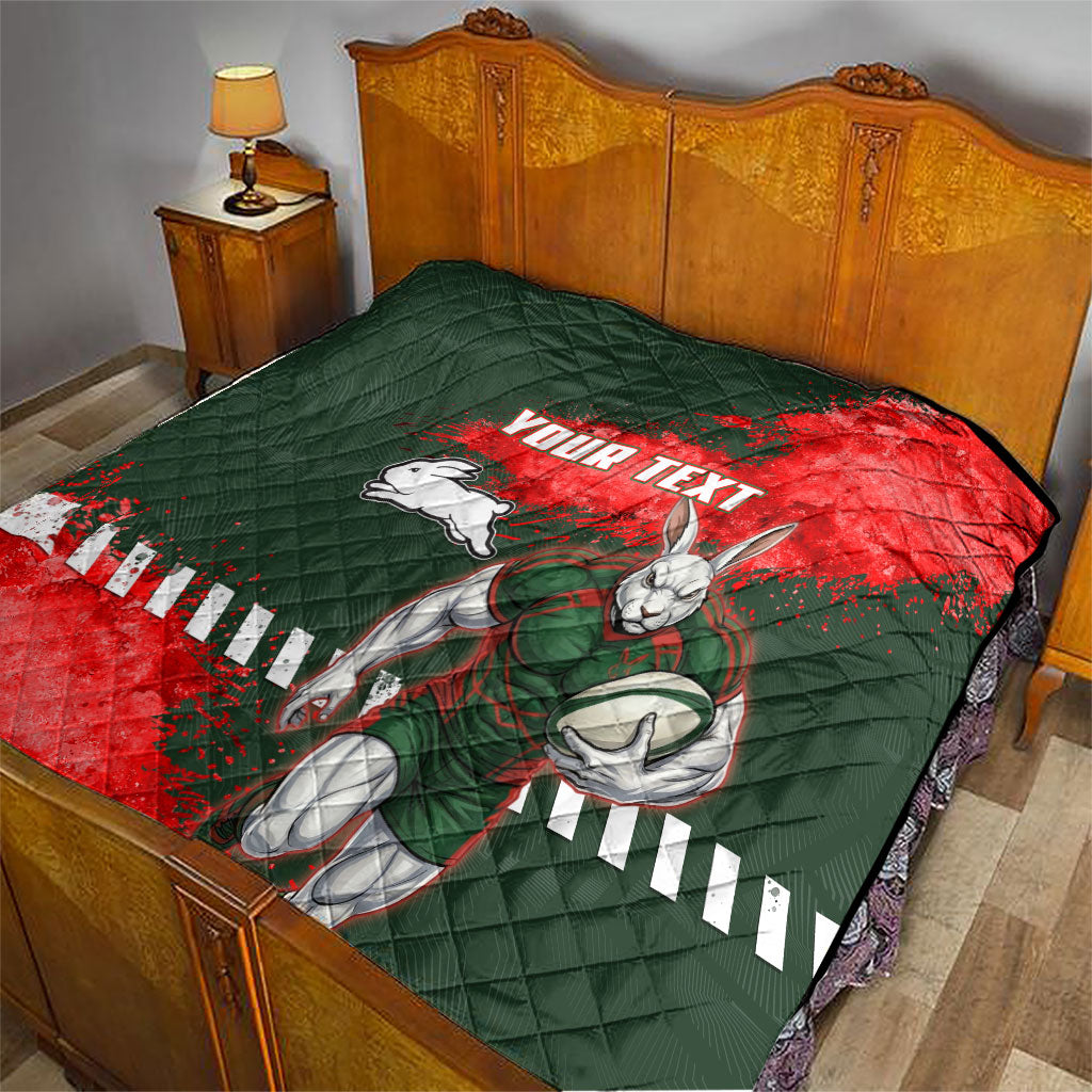 Personalised South Sydney Rabbitohs Rugby Quilt Rabbits Mascot - Sporty Splash Art Style