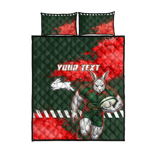 Personalised South Sydney Rabbitohs Rugby Quilt Bed Set Rabbits Mascot - Sporty Splash Art Style