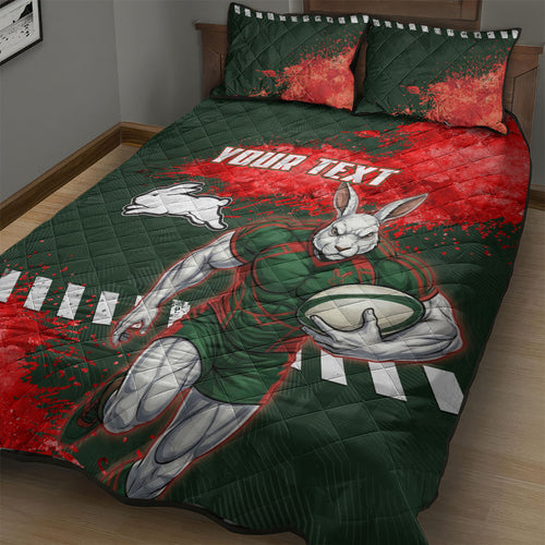 Personalised South Sydney Rabbitohs Rugby Quilt Bed Set Rabbits Mascot - Sporty Splash Art Style