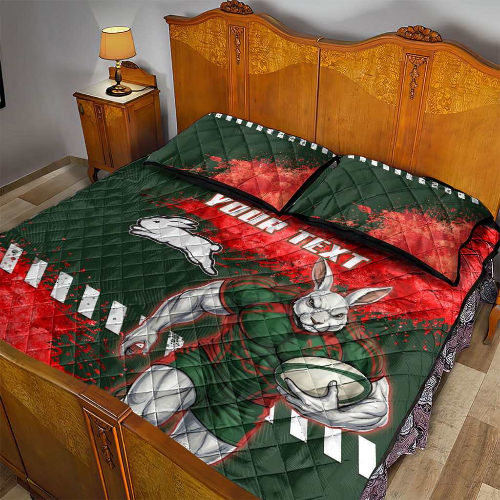 Personalised South Sydney Rabbitohs Rugby Quilt Bed Set Rabbits Mascot - Sporty Splash Art Style