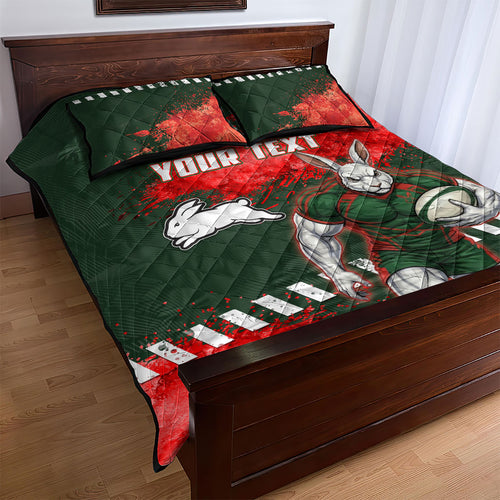 Personalised South Sydney Rabbitohs Rugby Quilt Bed Set Rabbits Mascot - Sporty Splash Art Style