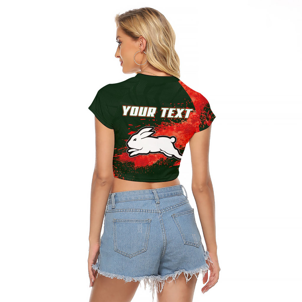 Personalised South Sydney Rabbitohs Rugby Raglan Cropped T Shirt Rabbits Mascot - Sporty Splash Art Style
