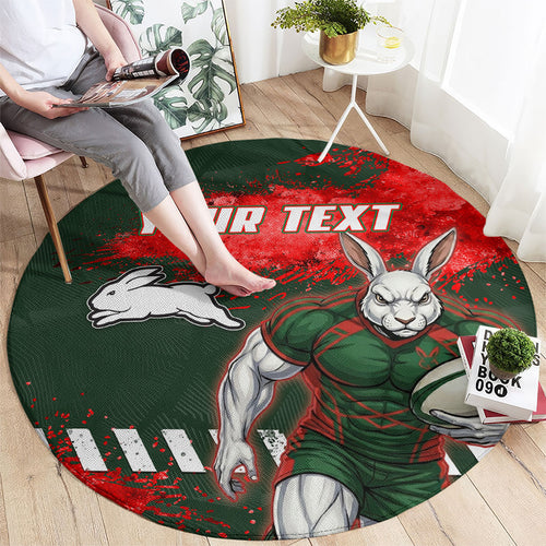 Personalised South Sydney Rabbitohs Rugby Round Carpet Rabbits Mascot - Sporty Splash Art Style