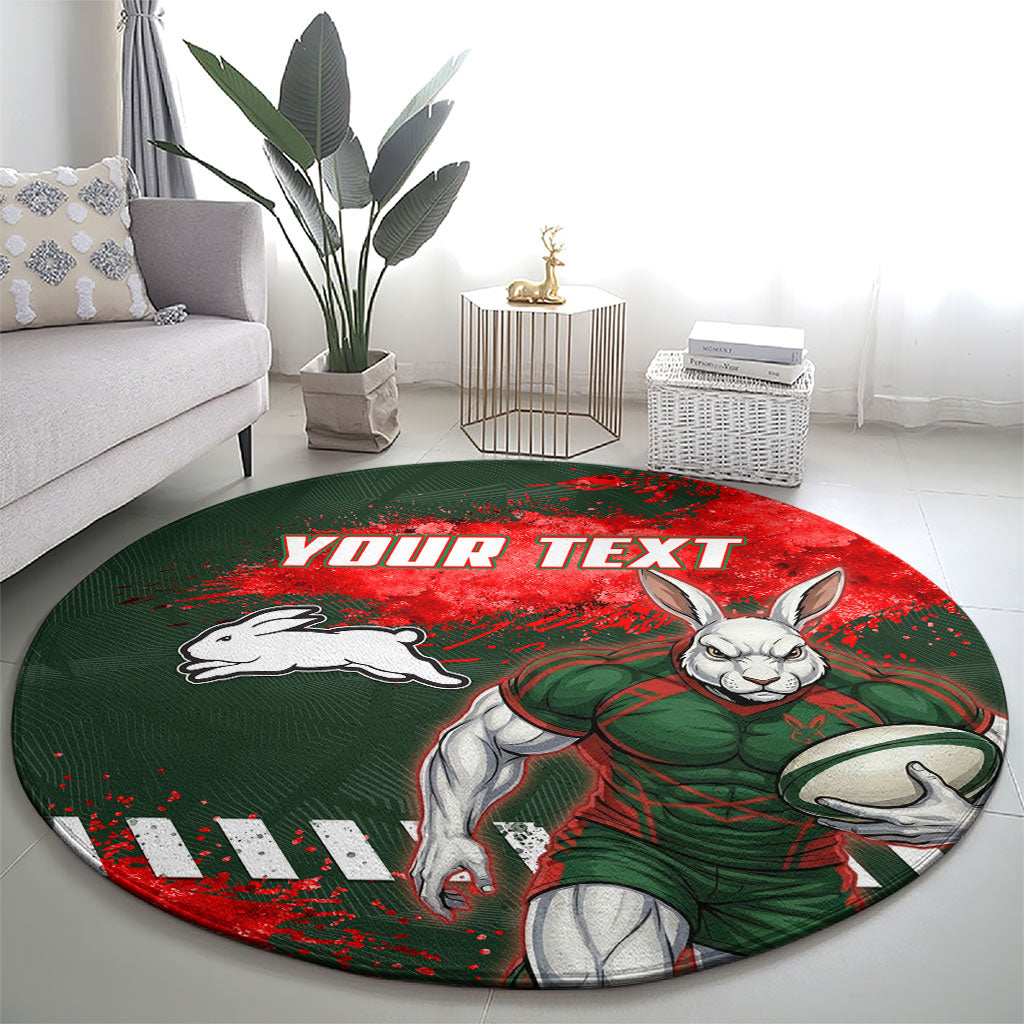 Personalised South Sydney Rabbitohs Rugby Round Carpet Rabbits Mascot - Sporty Splash Art Style