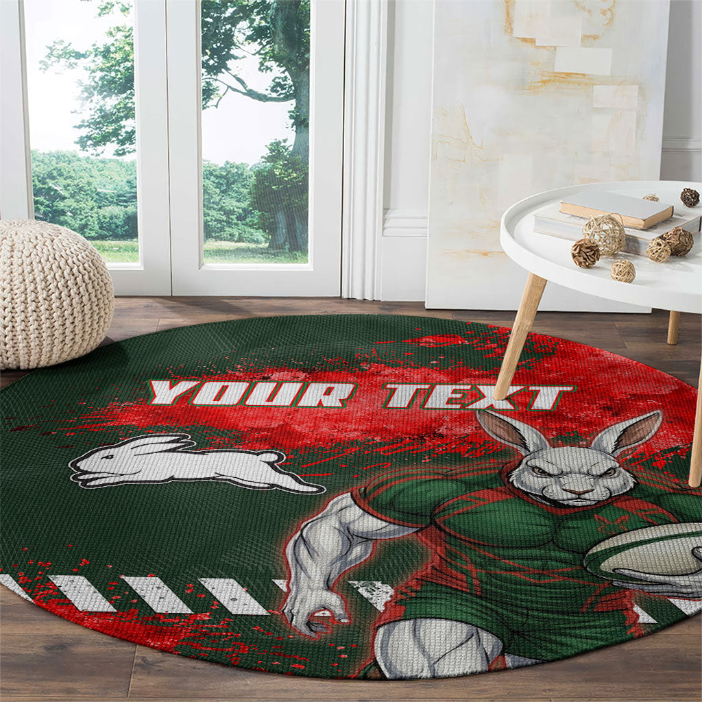 Personalised South Sydney Rabbitohs Rugby Round Carpet Rabbits Mascot - Sporty Splash Art Style