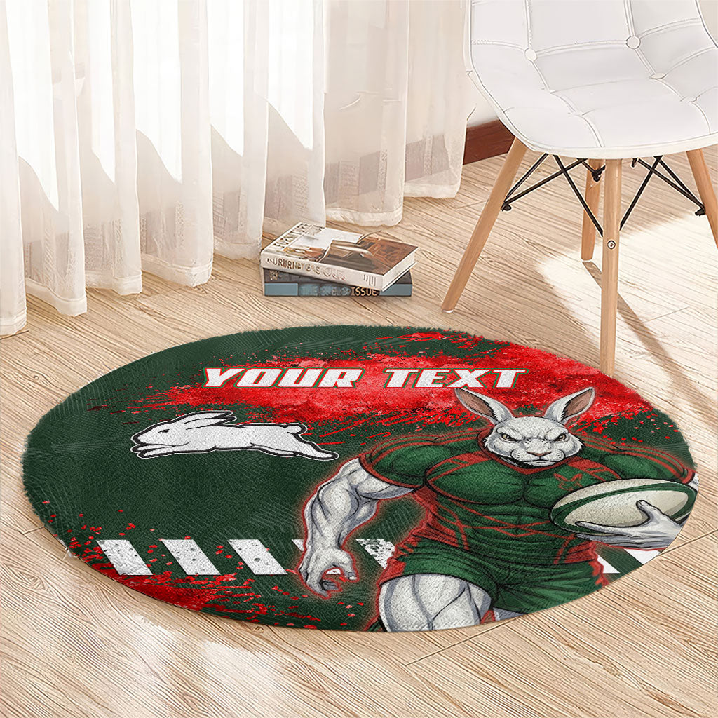 Personalised South Sydney Rabbitohs Rugby Round Carpet Rabbits Mascot - Sporty Splash Art Style