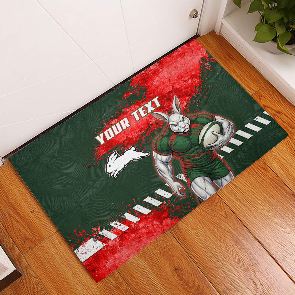 Personalised South Sydney Rabbitohs Rugby Rubber Doormat Rabbits Mascot - Sporty Splash Art Style