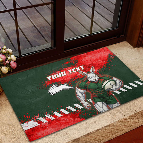 Personalised South Sydney Rabbitohs Rugby Rubber Doormat Rabbits Mascot - Sporty Splash Art Style