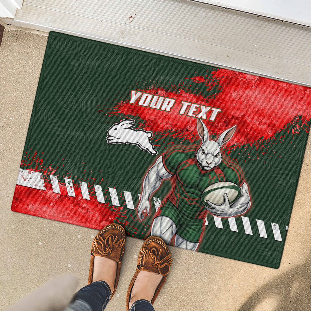 Personalised South Sydney Rabbitohs Rugby Rubber Doormat Rabbits Mascot - Sporty Splash Art Style