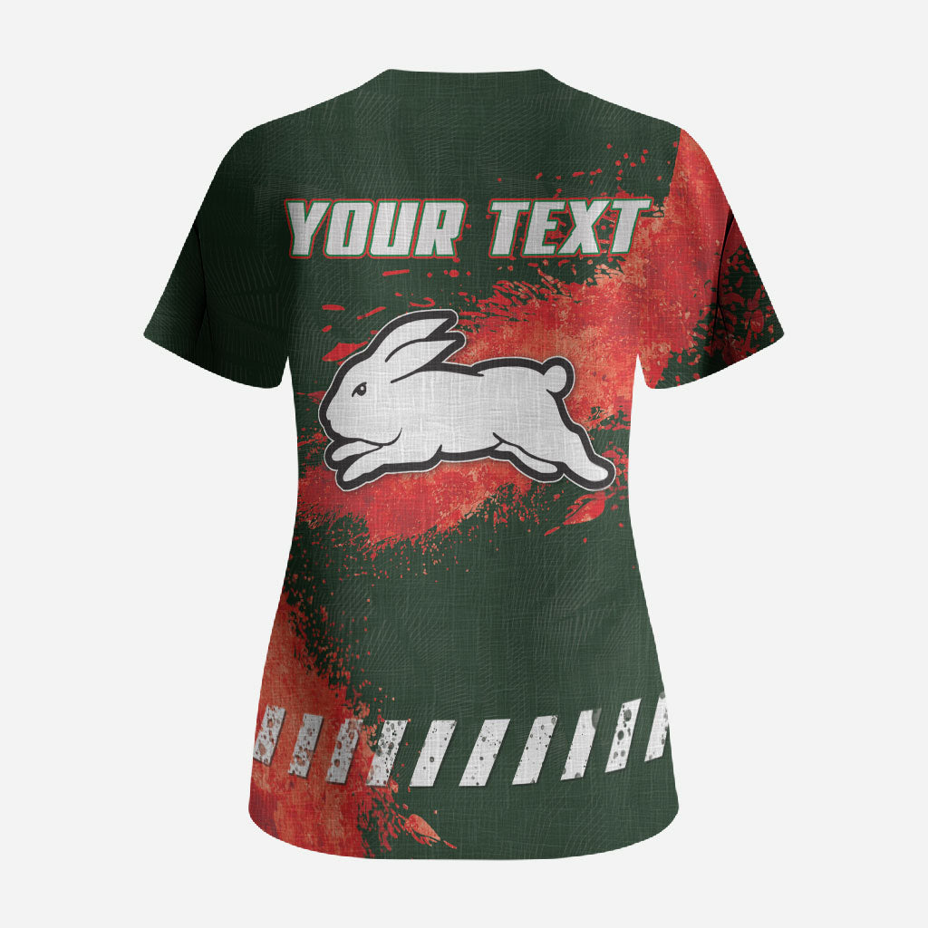 Personalised South Sydney Rabbitohs Rugby Scrub Top Rabbits Mascot - Sporty Splash Art Style