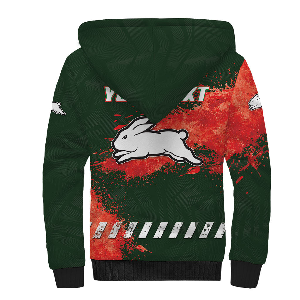 Personalised South Sydney Rabbitohs Rugby Sherpa Hoodie Rabbits Mascot - Sporty Splash Art Style