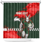 Personalised South Sydney Rabbitohs Rugby Shower Curtain Rabbits Mascot - Sporty Splash Art Style