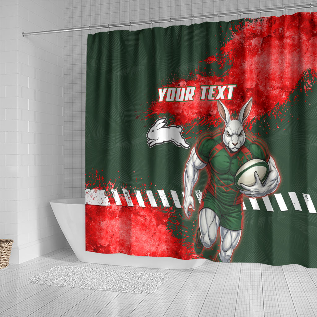 Personalised South Sydney Rabbitohs Rugby Shower Curtain Rabbits Mascot - Sporty Splash Art Style