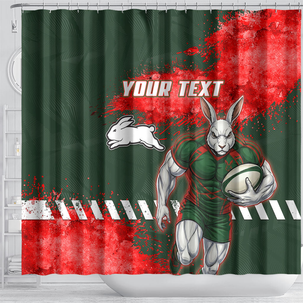 Personalised South Sydney Rabbitohs Rugby Shower Curtain Rabbits Mascot - Sporty Splash Art Style