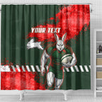 Personalised South Sydney Rabbitohs Rugby Shower Curtain Rabbits Mascot - Sporty Splash Art Style