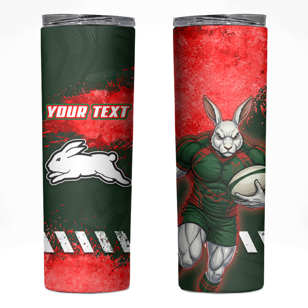 Personalised South Sydney Rabbitohs Rugby Skinny Tumbler Rabbits Mascot - Sporty Splash Art Style