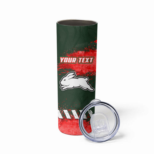 Personalised South Sydney Rabbitohs Rugby Skinny Tumbler Rabbits Mascot - Sporty Splash Art Style