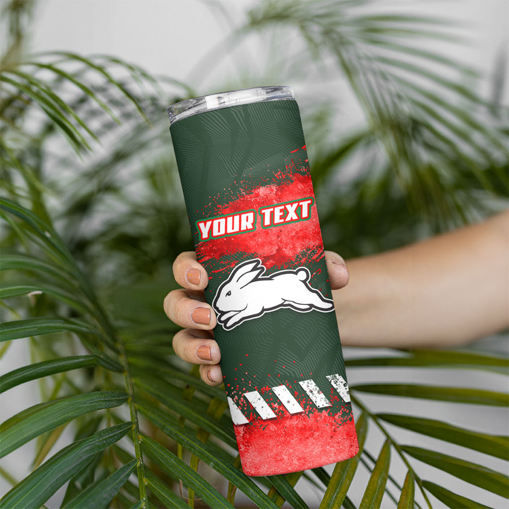 Personalised South Sydney Rabbitohs Rugby Skinny Tumbler Rabbits Mascot - Sporty Splash Art Style