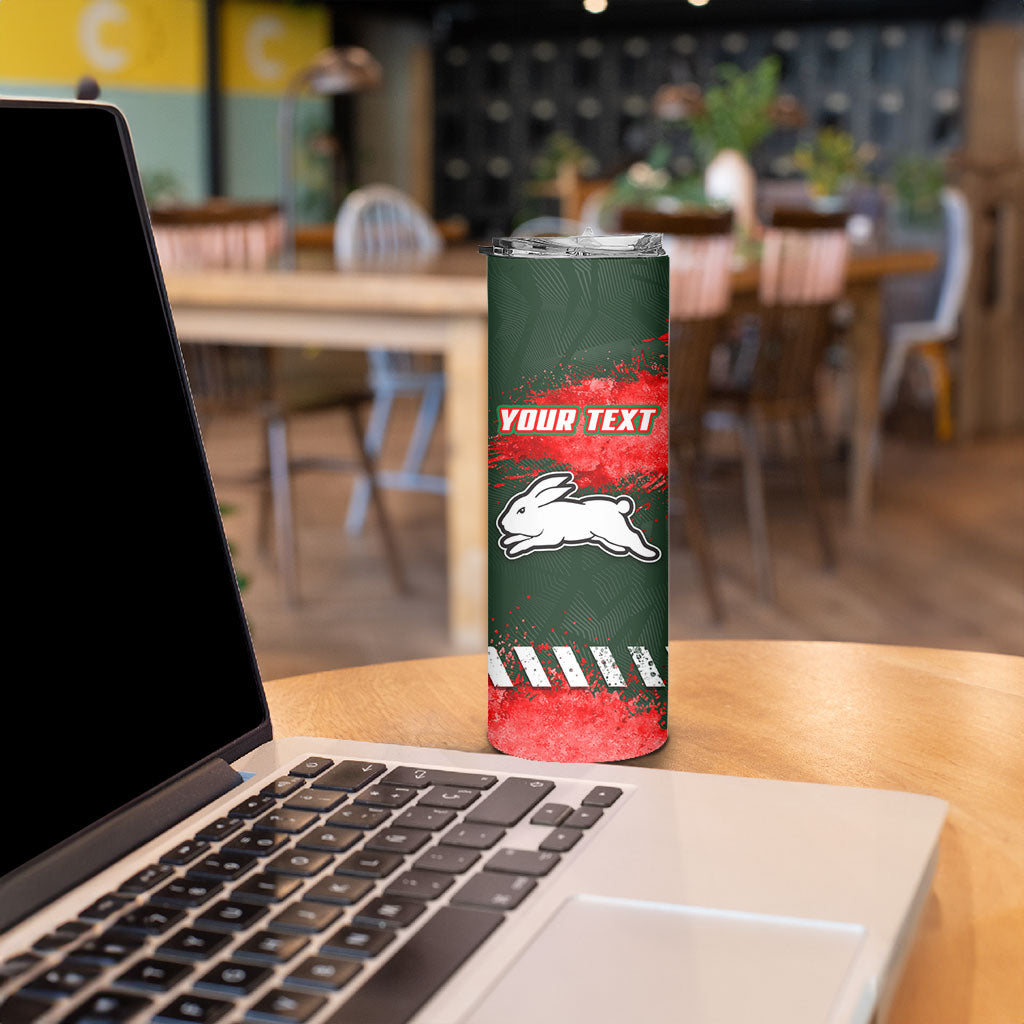 Personalised South Sydney Rabbitohs Rugby Skinny Tumbler Rabbits Mascot - Sporty Splash Art Style
